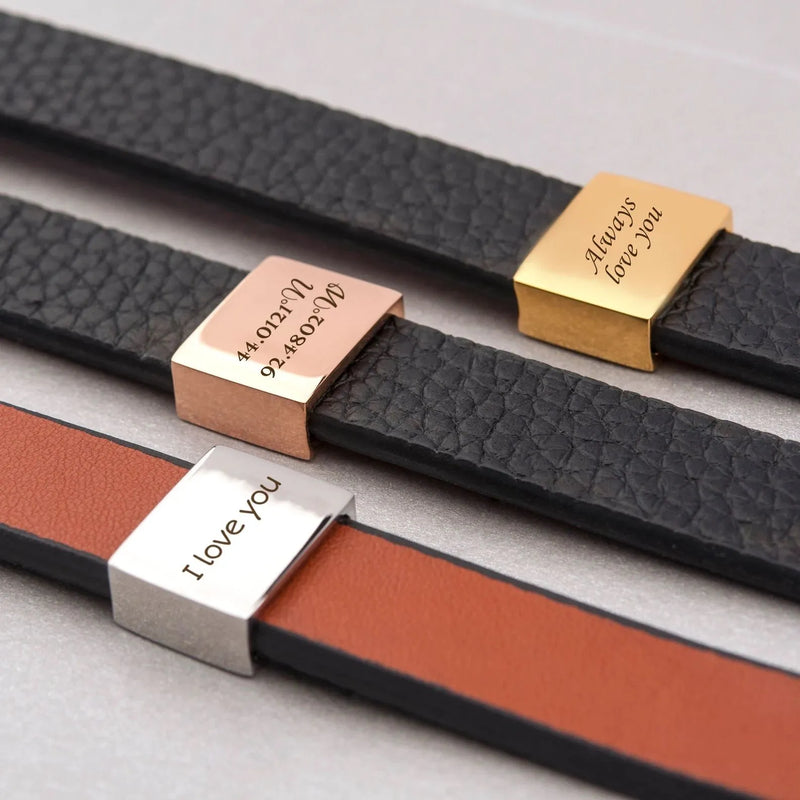 Fathers Day Gift from Daughter • Leather Bracelet Personalized • Custom Engraved Genuine Leather Bracelet • Papa Bracelet • Grandpa Gift