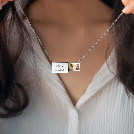 Locket Necklace with Engraving - Hidden Drawer Picture Necklace - Dog Necklace Pet Memorial Jewelry - Secret Photo Necklace Personalized