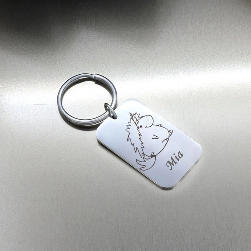Fathers Day Gift from Kids - Custom Actual Kids Drawing Keychain - Engraved Drawing Keychain - Dad Gift Grandpa Gift