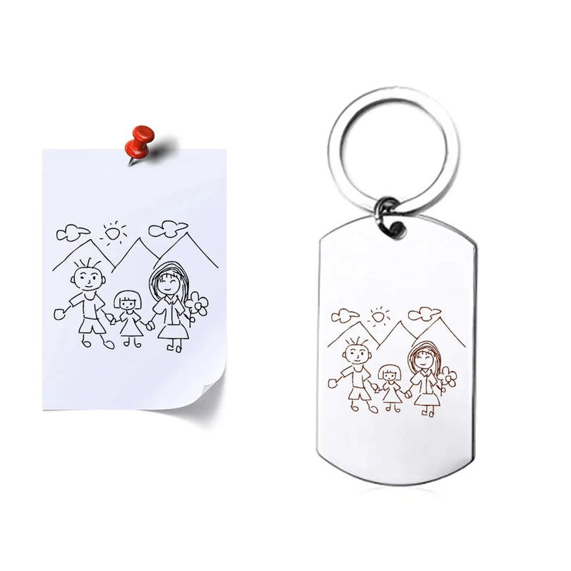 Fathers Day Gift from Kids - Custom Actual Kids Drawing Keychain - Engraved Drawing Keychain - Dad Gift Grandpa Gift