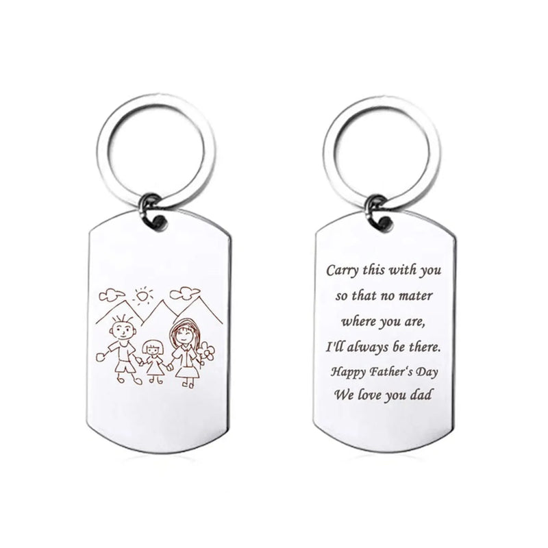 Fathers Day Gift from Kids - Custom Actual Kids Drawing Keychain - Engraved Drawing Keychain - Dad Gift Grandpa Gift