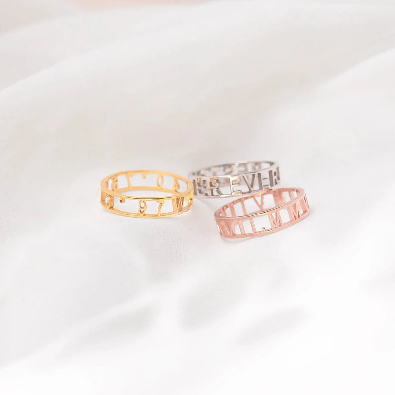 Personalized Ring - 925 Sterling Silver Ring - Cutout Date Rings - Roman Numerals Ring Minimalist Jewelry - Gifts for Sister