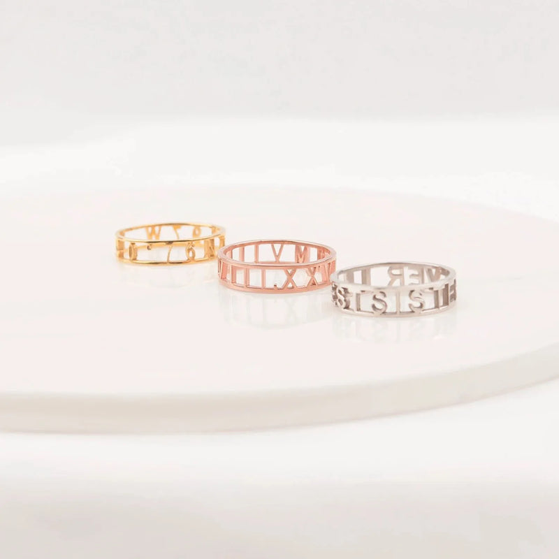 Personalized Ring - 925 Sterling Silver Ring - Cutout Date Rings - Roman Numerals Ring Minimalist Jewelry - Gifts for Sister