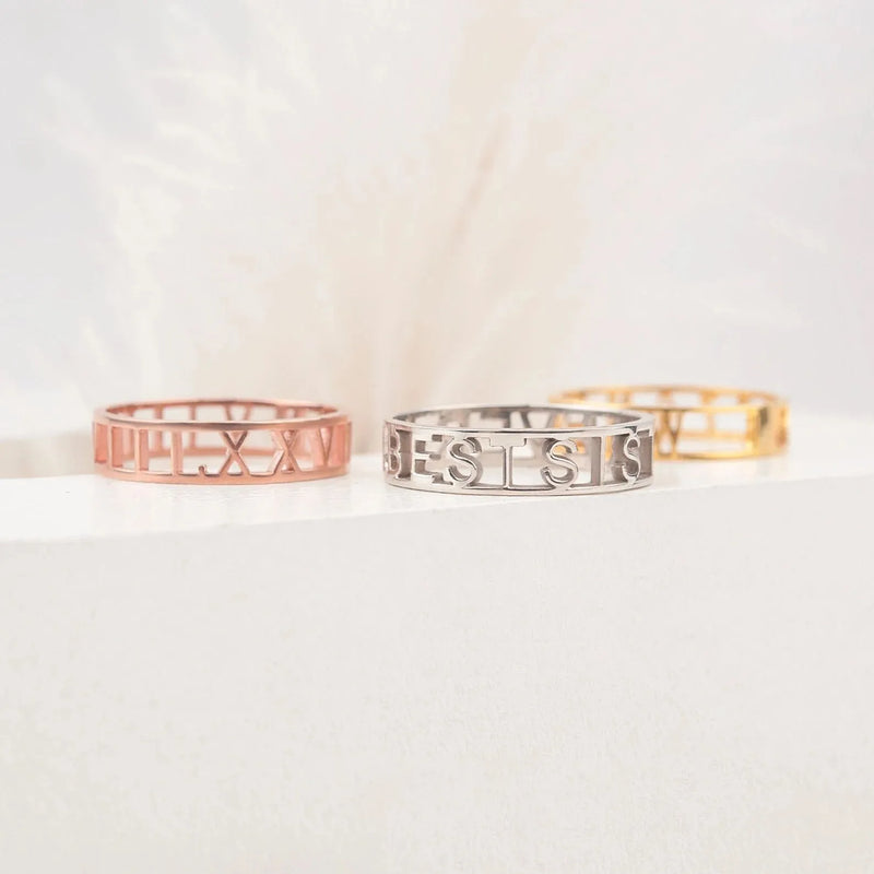 Personalized Ring - 925 Sterling Silver Ring - Cutout Date Rings - Roman Numerals Ring Minimalist Jewelry - Gifts for Sister