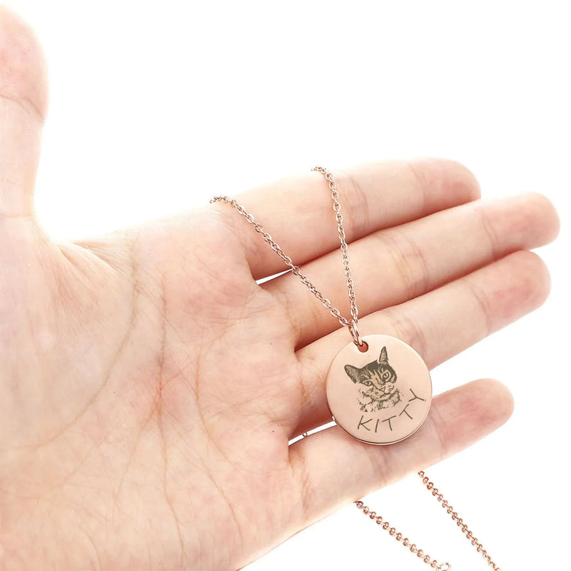 Pet Necklace For Women - Engraved Dog Cat Photo Necklace - Pet Memorial Necklace Gifts for Dog Mom - Pet Portrait Necklace with Birthstone