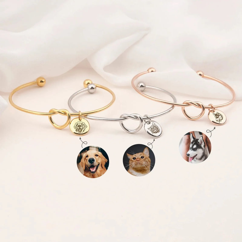 Pet Portrait Bracelet Custom - Pet Bracelet Memorial - Pet Knot Bracelet With Charms - Pet Lover Gift - Birthday Gifts for Daughter