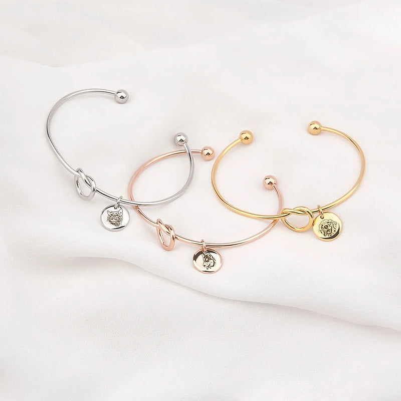 Pet Portrait Bracelet Custom - Pet Bracelet Memorial - Pet Knot Bracelet With Charms - Pet Lover Gift - Birthday Gifts for Daughter
