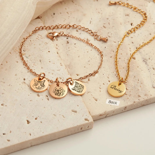 Cat Photo Jewelry - Pet Portrait Custom Bracelet - Engraved Cat Portrait Charm Bracelet - Dog Mom Bracelet - Birthday Gift for Kids