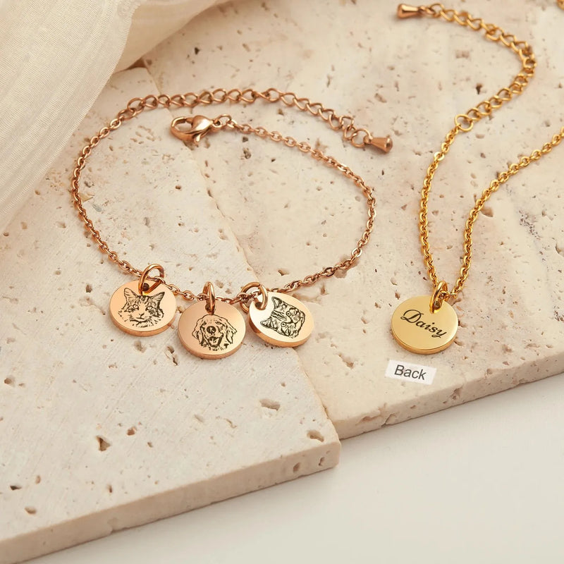 Cat Photo Jewelry - Pet Portrait Custom Bracelet - Engraved Cat Portrait Charm Bracelet - Dog Mom Bracelet - Birthday Gift for Kids