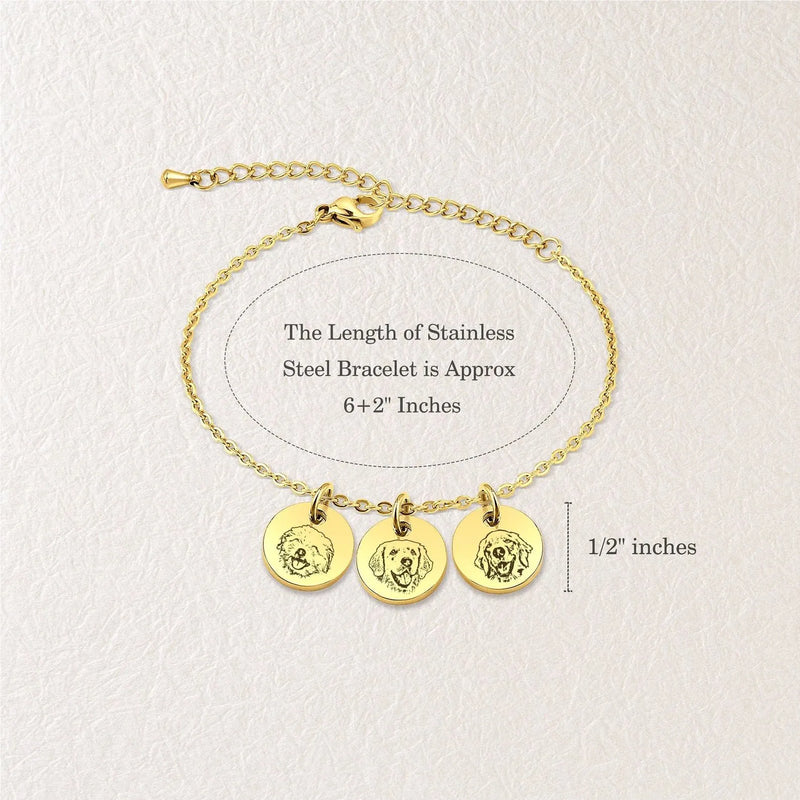Cat Photo Jewelry - Pet Portrait Custom Bracelet - Engraved Cat Portrait Charm Bracelet - Dog Mom Bracelet - Birthday Gift for Kids