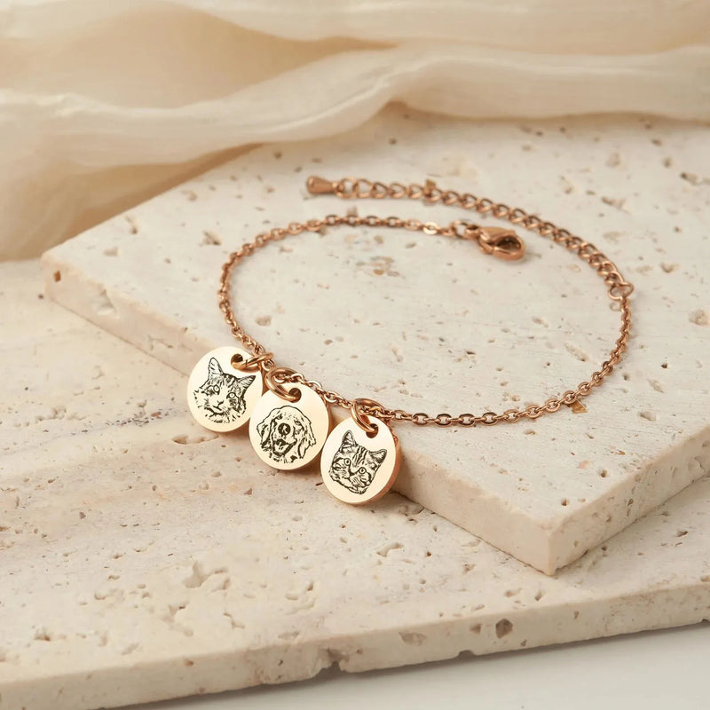 Cat Photo Jewelry - Pet Portrait Custom Bracelet - Engraved Cat Portrait Charm Bracelet - Dog Mom Bracelet - Birthday Gift for Kids