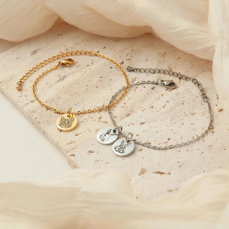 Cat Photo Jewelry - Pet Portrait Custom Bracelet - Engraved Cat Portrait Charm Bracelet - Dog Mom Bracelet - Birthday Gift for Kids