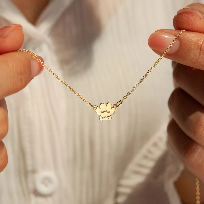 Personalized Paw Print Necklace - Mini Paw Print Name Necklace 925 Sterling Silver - Custom Pet Name Necklace - Mothers Day Gift for Dog Mom