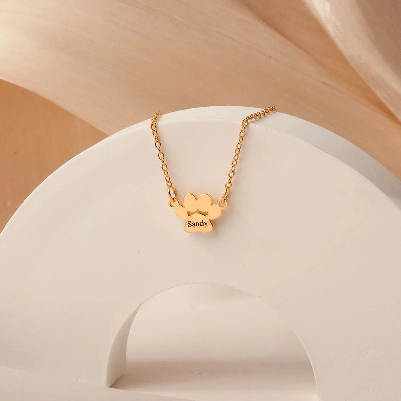 Personalized Paw Print Necklace - Mini Paw Print Name Necklace 925 Sterling Silver - Custom Pet Name Necklace - Mothers Day Gift for Dog Mom