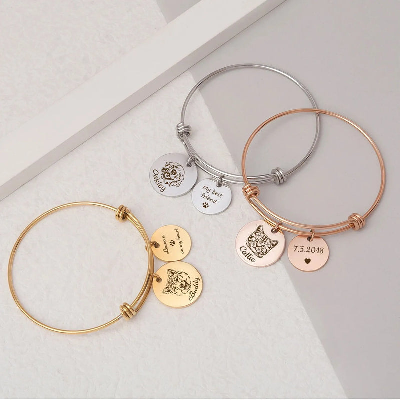 Dog Bracelet with Birthstone Charm - Custom Pet Portrait Bracelet Women Pet Memorial Gift - Dog Memorial Bracelet - Personalized Jewelry