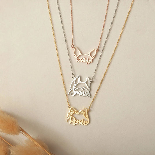 Dog Name Necklace - Personalized Dog Ears Necklace Cat Ears Necklace - Pet Memorial Gift - Design Dog Ears Necklace - Gift for Dog Mom