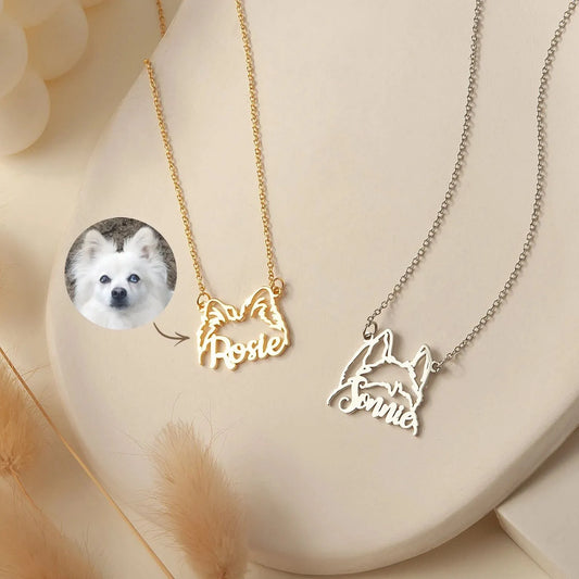 Dog Name Necklace - Personalized Dog Ears Necklace Cat Ears Necklace - Pet Memorial Gift - Design Dog Ears Necklace - Gift for Dog Mom