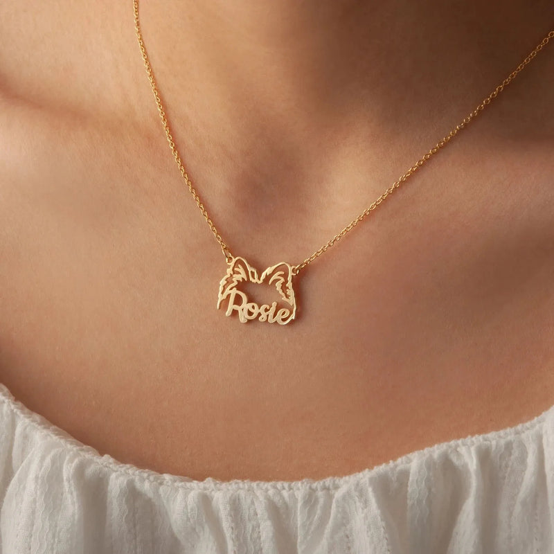 Dog Name Necklace - Personalized Dog Ears Necklace Cat Ears Necklace - Pet Memorial Gift - Design Dog Ears Necklace - Gift for Dog Mom