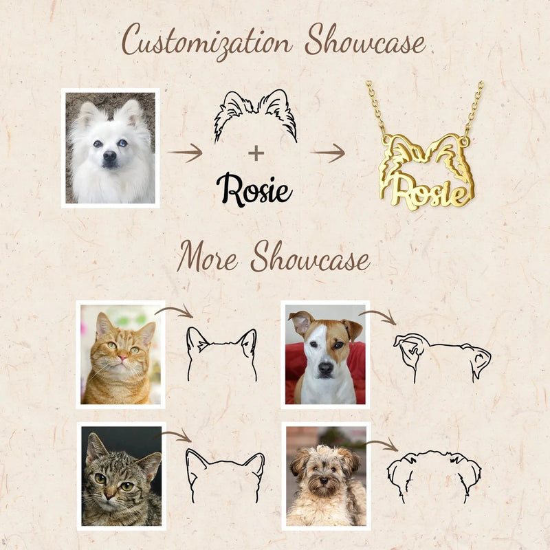 Dog Name Necklace - Personalized Dog Ears Necklace Cat Ears Necklace - Pet Memorial Gift - Design Dog Ears Necklace - Gift for Dog Mom