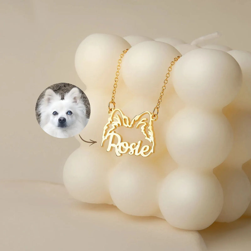 Dog Name Necklace - Personalized Dog Ears Necklace Cat Ears Necklace - Pet Memorial Gift - Design Dog Ears Necklace - Gift for Dog Mom