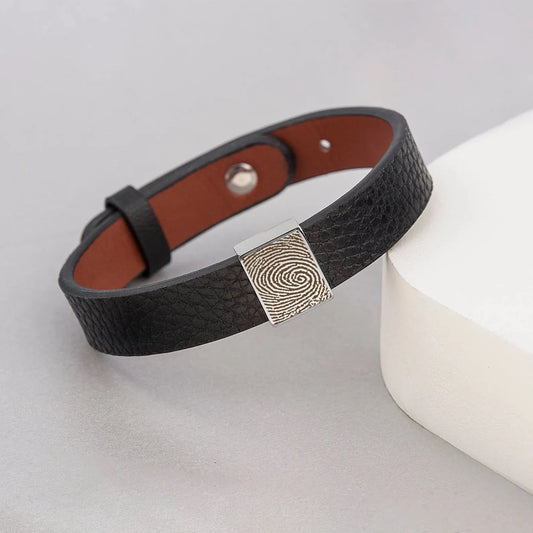Fingerprint Bracelet Leather - Memorial Bracelet Personalized - Genuine Leather Bracelet - Fingerprint Jewelry - Unique Fathers Day Gifts
