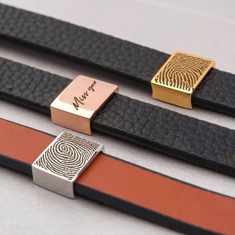 Fingerprint Bracelet Leather - Memorial Bracelet Personalized - Genuine Leather Bracelet - Fingerprint Jewelry - Unique Fathers Day Gifts