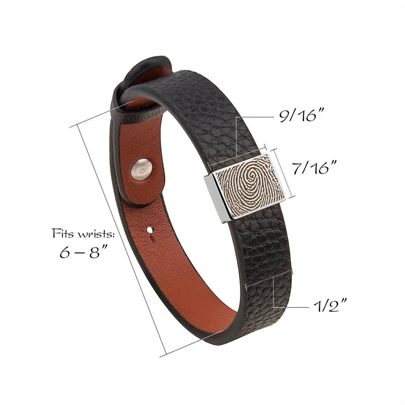Fingerprint Bracelet Leather - Memorial Bracelet Personalized - Genuine Leather Bracelet - Fingerprint Jewelry - Unique Fathers Day Gifts