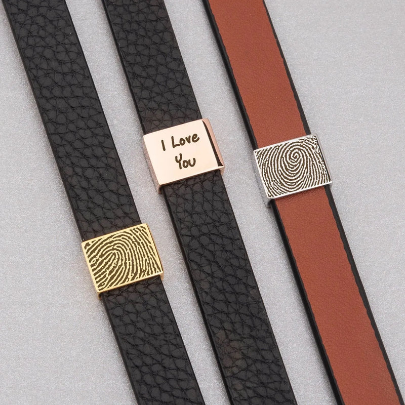 Fingerprint Bracelet Leather - Memorial Bracelet Personalized - Genuine Leather Bracelet - Fingerprint Jewelry - Unique Fathers Day Gifts