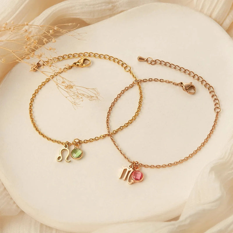Zodiac Bracelet for Women - Constellation Bracelet - Custom Birthstone Bracelet - Pisces Layered Bracelet with Constellation Card