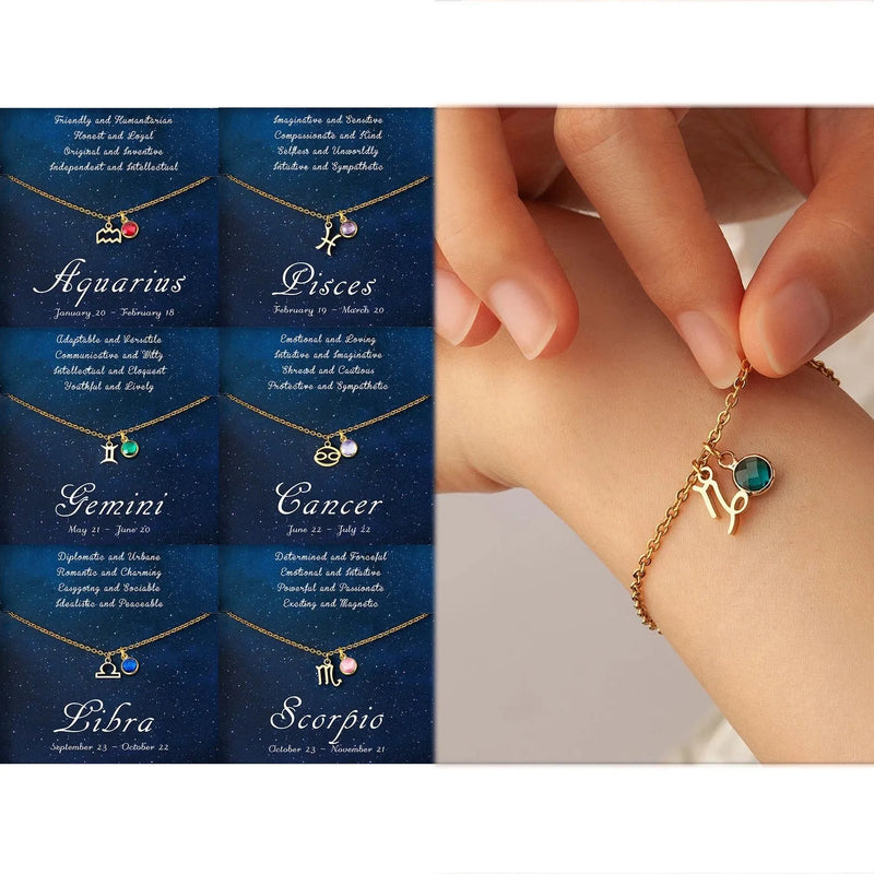Zodiac Bracelet for Women - Constellation Bracelet - Custom Birthstone Bracelet - Pisces Layered Bracelet with Constellation Card