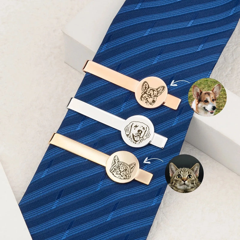 Wedding Gift for Groom - Dog Tie clip - Custom Tie Clip - Tie Clip Personalize Pet Portrait -Engraved Tie Bar -Logo Tie Clip