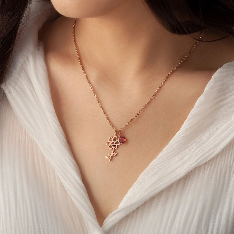 Mothers Day Gifts - Dainty Flower Necklace - Birth flower Birthstone Necklace - Birth Flower Charm Necklace