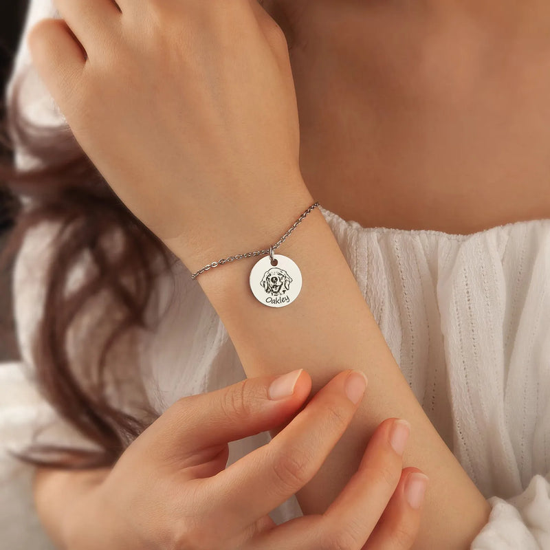Pet Bracelet for Women - Pet Portrait Custom - Charm Bracelet Engraved Animal Horse Bunny - Pet Memorial Gift - Gifts For Women