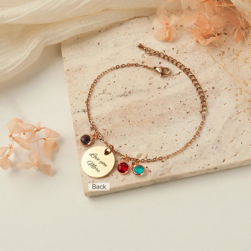 Family Gift - Engraved Combination Birth Flower Bracelet - Birthstone Bracelet - Custom Bracelet 1-4 Flowers - Gift for Mom