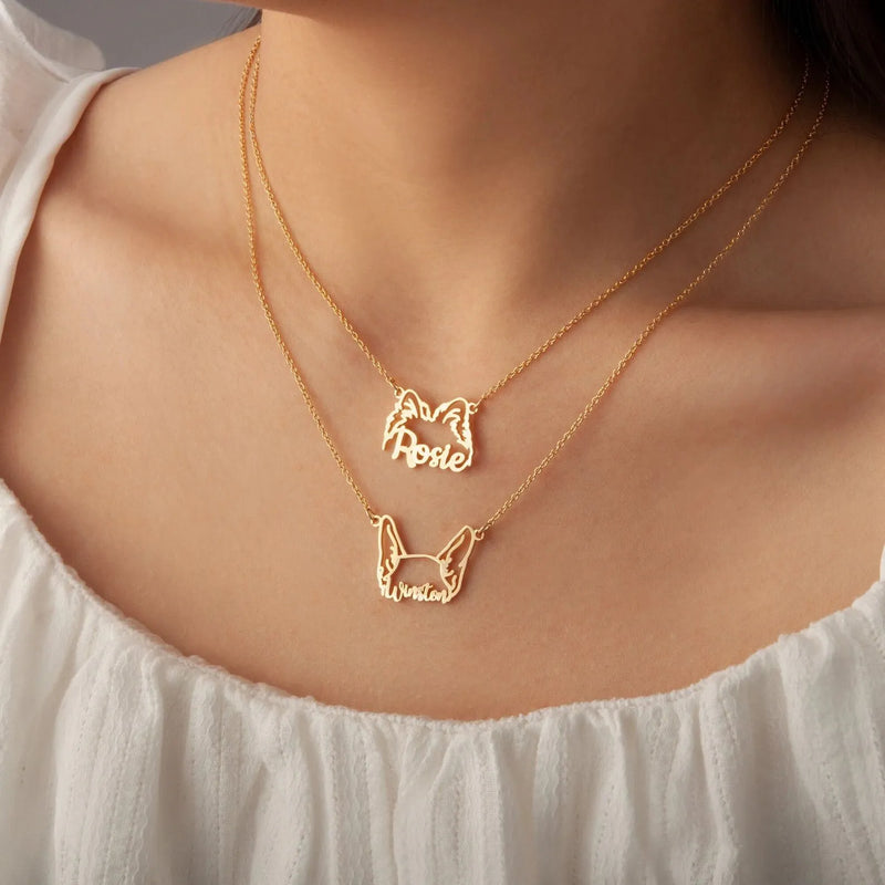 Dog Necklace for Women - Personalized Dog Ears Necklace with Name - Dog Ears Necklace - Dog Name Necklace - Pet Memorial Jewelry