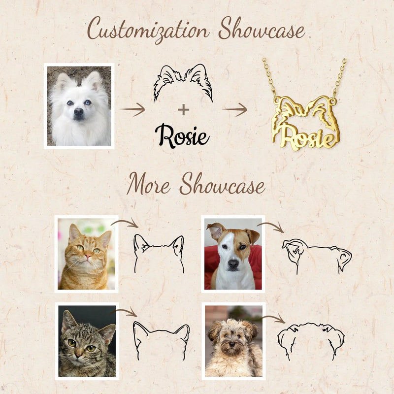 Dog Necklace for Women - Personalized Dog Ears Necklace with Name - Dog Ears Necklace - Dog Name Necklace - Pet Memorial Jewelry