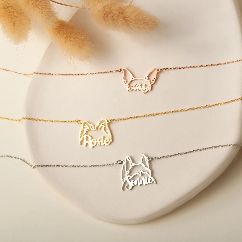 Dog Necklace for Women - Personalized Dog Ears Necklace with Name - Dog Ears Necklace - Dog Name Necklace - Pet Memorial Jewelry