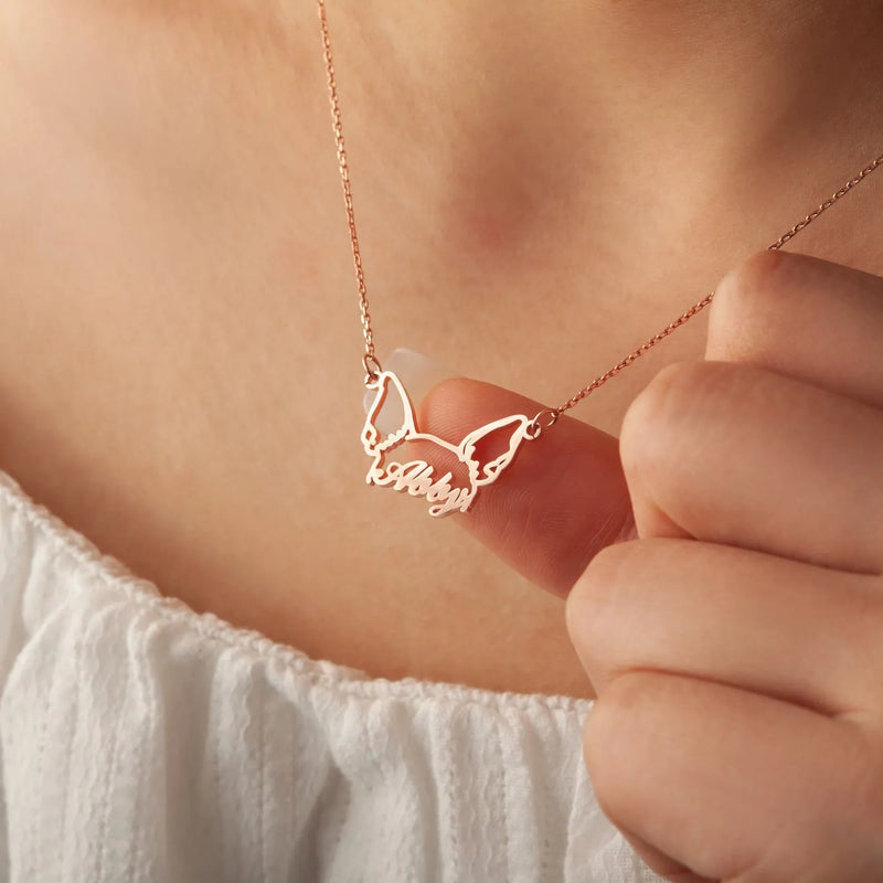 Dog Necklace for Women - Personalized Dog Ears Necklace with Name - Dog Ears Necklace - Dog Name Necklace - Pet Memorial Jewelry