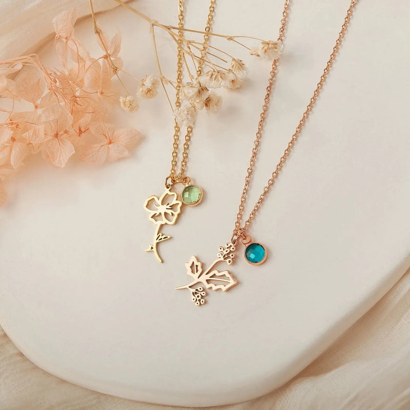 Gift for Friend - Dainty Birthflower Pendant Necklace - Birthstone Necklace - Birth Flower Necklace Personalized Graduation Gifts