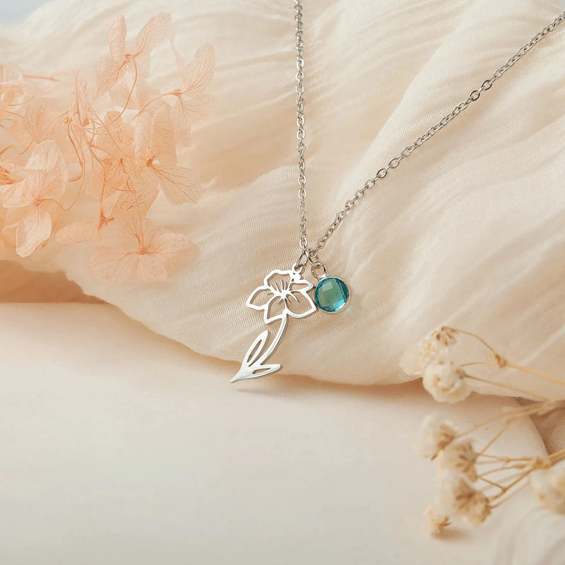 Gift for Friend - Dainty Birthflower Pendant Necklace - Birthstone Necklace - Birth Flower Necklace Personalized Graduation Gifts