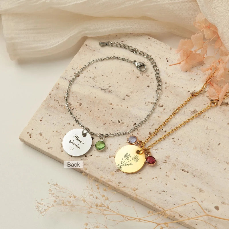 Gift for Sister - Combined Bouquet Flower Bracelet - Birth Flower Bracelet - Floral Bracelet Birthstone Bracelet Handmade Gift