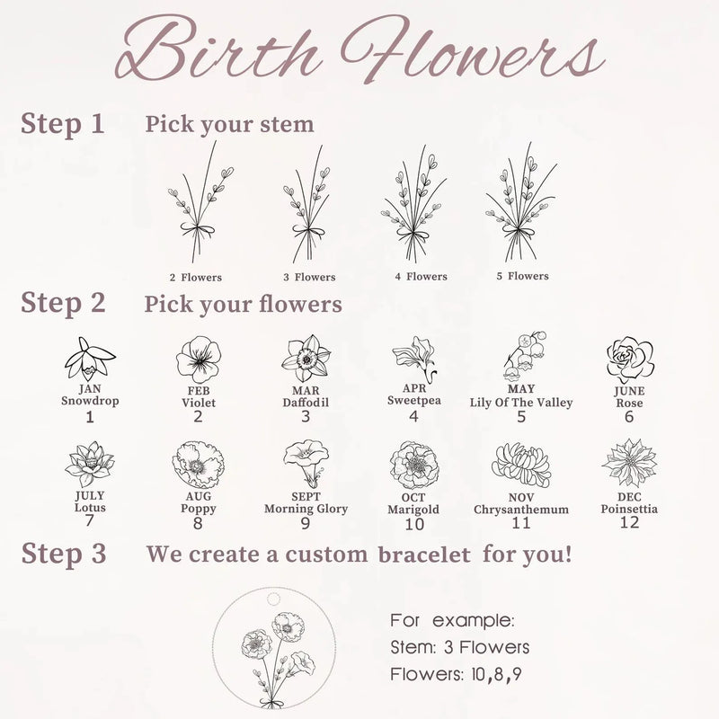 Gift for Sister - Combined Bouquet Flower Bracelet - Birth Flower Bracelet - Floral Bracelet Birthstone Bracelet Handmade Gift