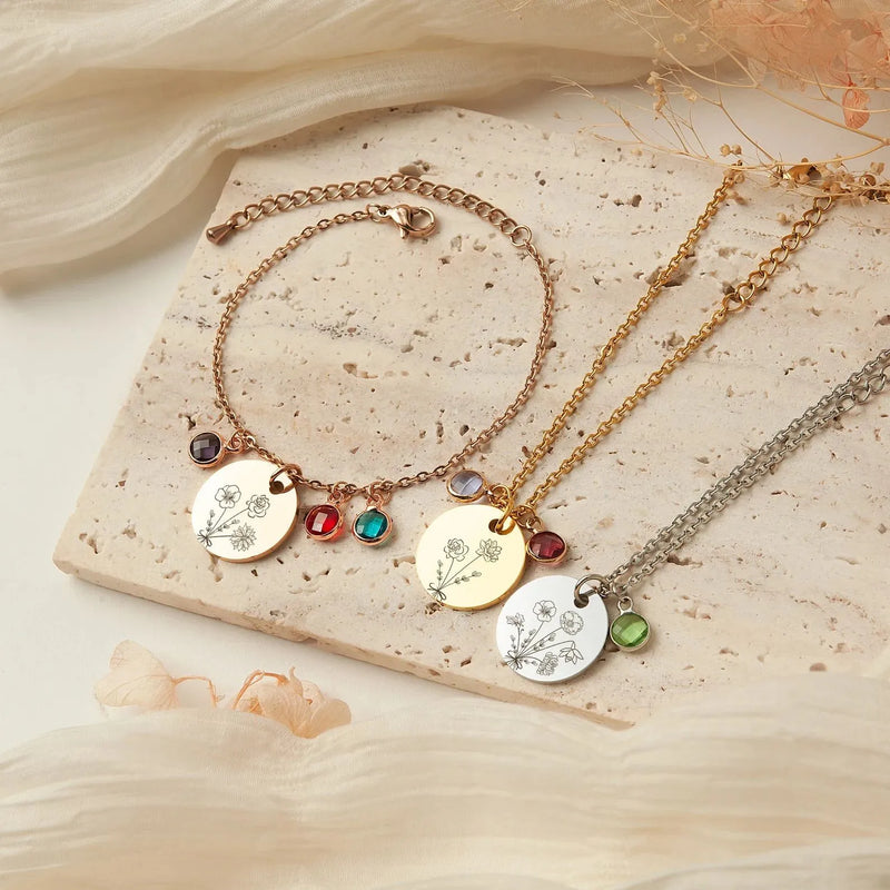 Gift for Sister - Combined Bouquet Flower Bracelet - Birth Flower Bracelet - Floral Bracelet Birthstone Bracelet Handmade Gift