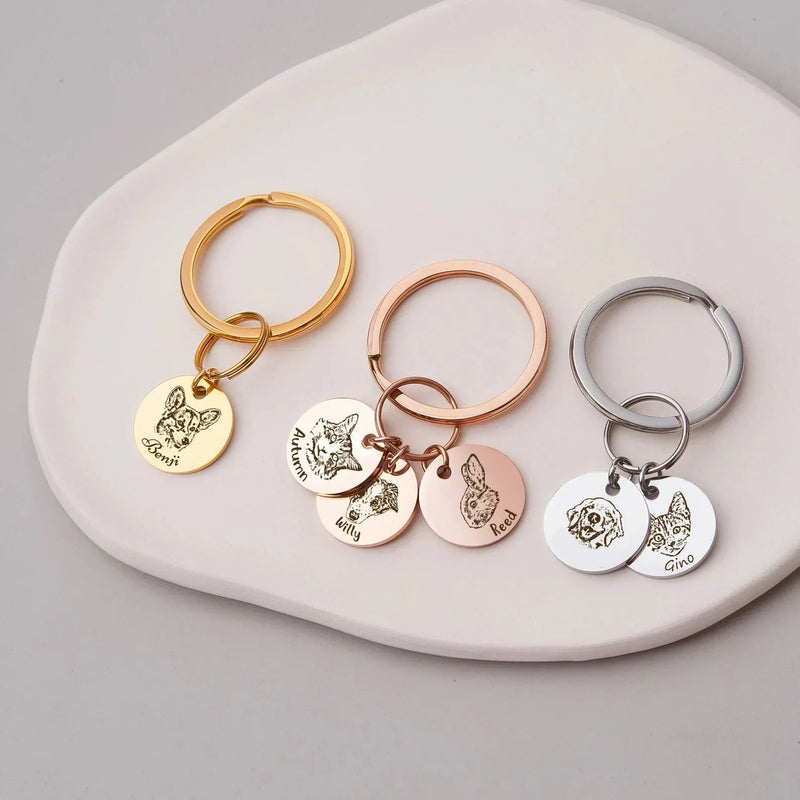 Dog Mom Gifts - Custom Pet Portrait Keychain - Engraved Dog Keychain - Pet Keychain - Custom Pet Gift for Pet Lover - Pet Keyrings
