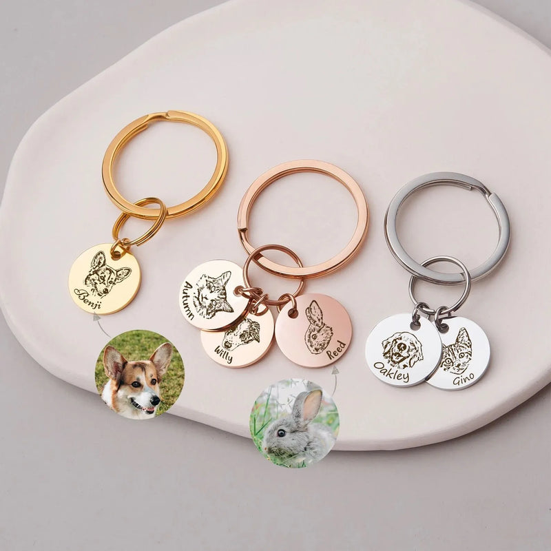 Dog Mom Gifts - Custom Pet Portrait Keychain - Engraved Dog Keychain - Pet Keychain - Custom Pet Gift for Pet Lover - Pet Keyrings