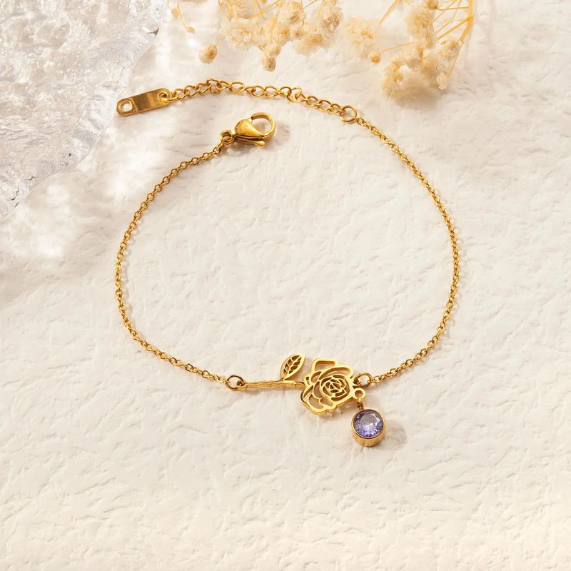 Custom Birth Flower Bracelet • Birthstone Bracelet • Carnation Flower Bracelet • Mothers Day Gifts • Birth Flower Gift for Mom