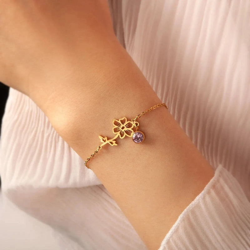 Custom Birth Flower Bracelet • Birthstone Bracelet • Carnation Flower Bracelet • Mothers Day Gifts • Birth Flower Gift for Mom