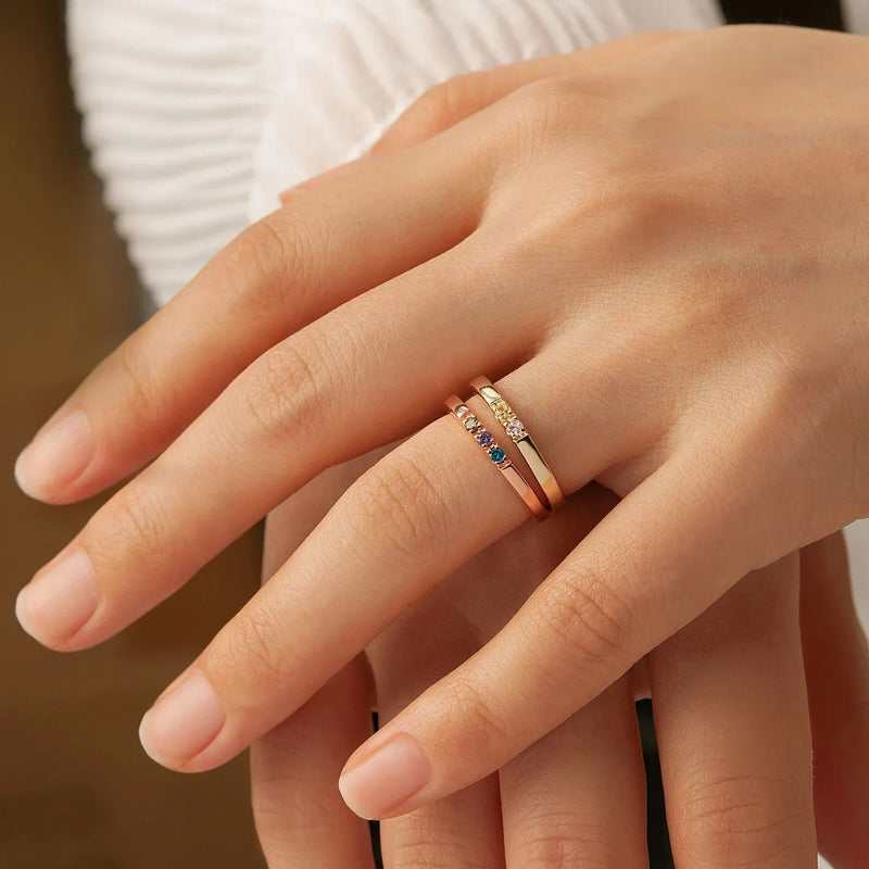 Birthstone Ring for Mom- Birth Stone Ring Stackable Rings - 925 Sterling Silver Minimalist Ring - Custom Family Birthstone Ring Mom Gift