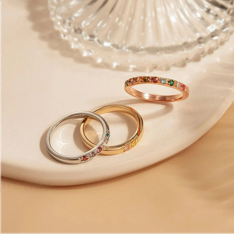 Birthstone Ring for Mom- Birth Stone Ring Stackable Rings - 925 Sterling Silver Minimalist Ring - Custom Family Birthstone Ring Mom Gift