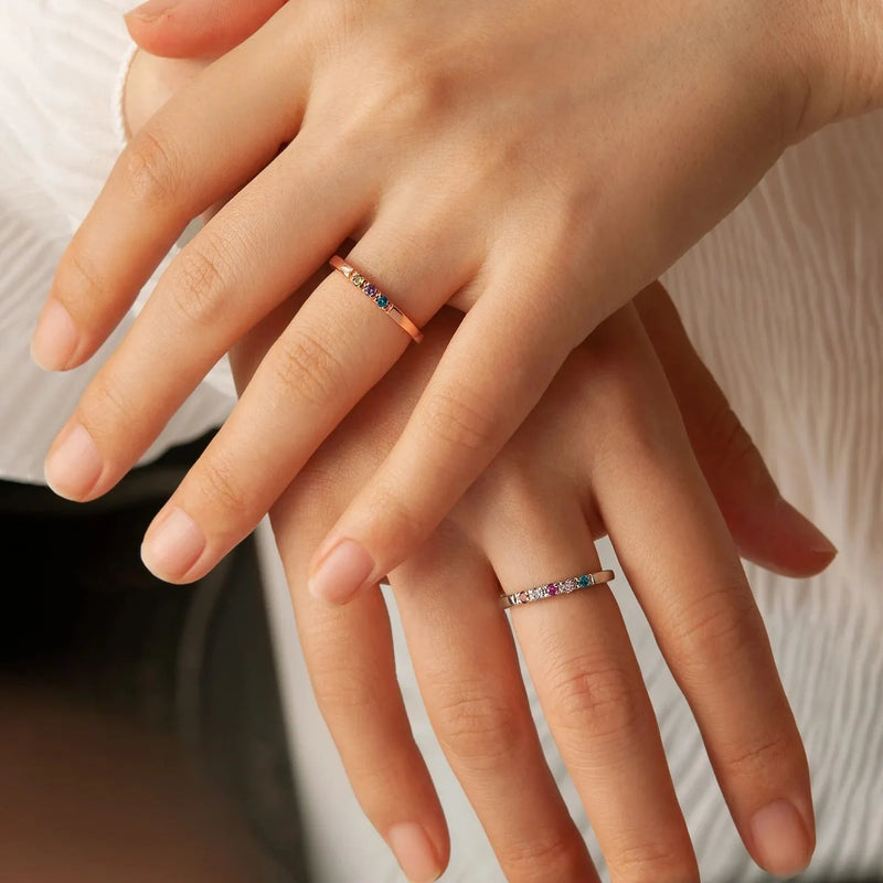 Birthstone Ring for Mom- Birth Stone Ring Stackable Rings - 925 Sterling Silver Minimalist Ring - Custom Family Birthstone Ring Mom Gift